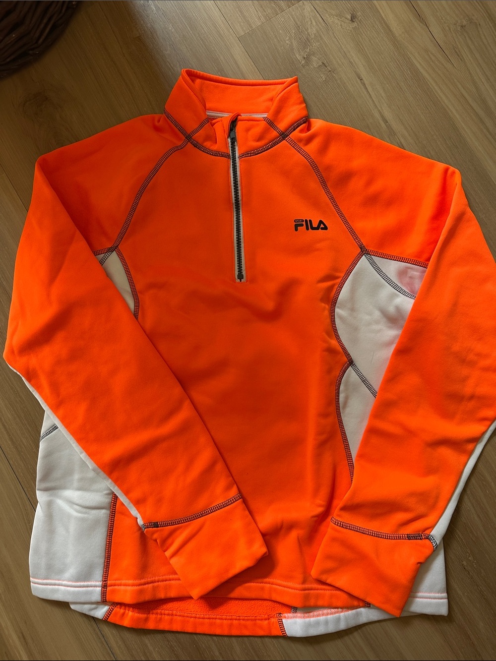 FILA Orange and White Half-Zip Rash Guard SIZE LARGE